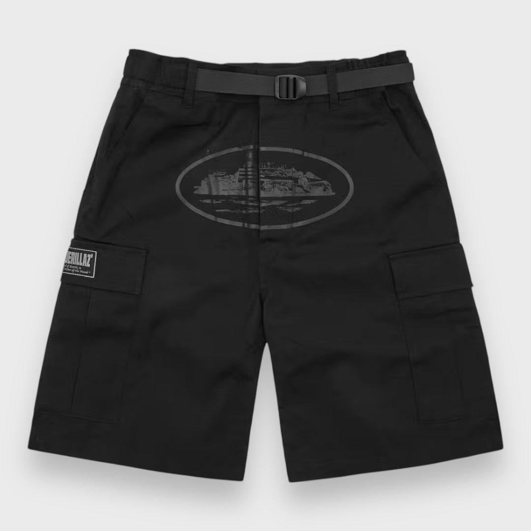 Corteiz Alcatraz Cargo Shorts Triple Black